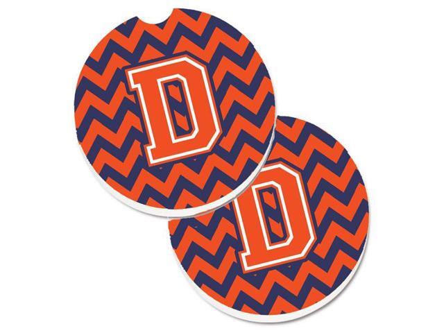 Carolines Treasures CJ1042-DCARC Letter D Chevron Orange & Blue Set of 2 Cup Holder Car Coaster