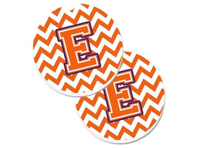 Carolines Treasures CJ1062-ECARC Letter E Chevron Orange & Regalia Set of 2 Cup Holder Car Coaster