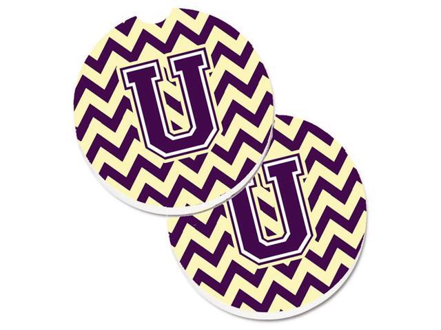 Carolines Treasures CJ1058-UCARC Letter U Chevron Purple & Gold Set of 2 Cup Holder Car Coaster