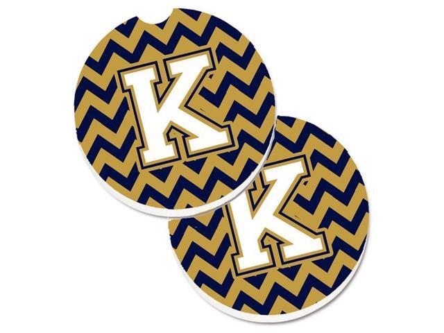 Carolines Treasures CJ1057-KCARC Letter K Chevron Navy Blue & Gold Set of 2 Cup Holder Car Coaster
