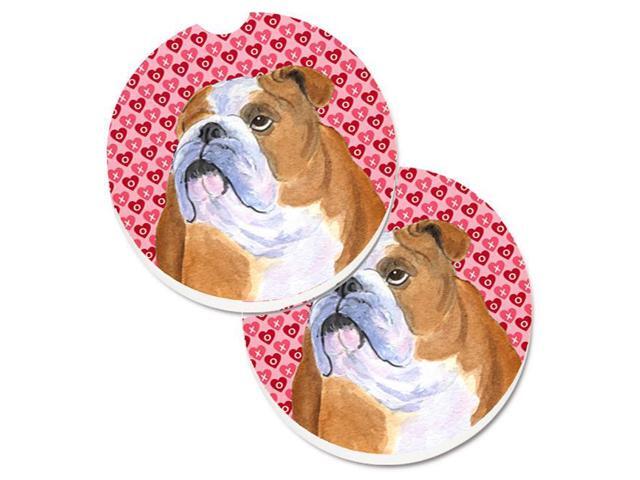 Carolines Treasures SS4491CARC Bulldog English Hearts Love Valentines Day Set of 2 Cup Holder Car Coaster