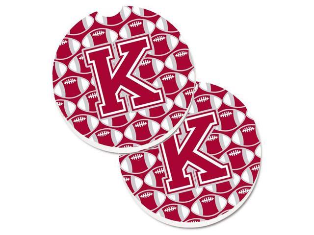 Carolines Treasures CJ1065-KCARC Letter K Football Crimson with Grey & White Set of 2 Cup Holder Car Coaster