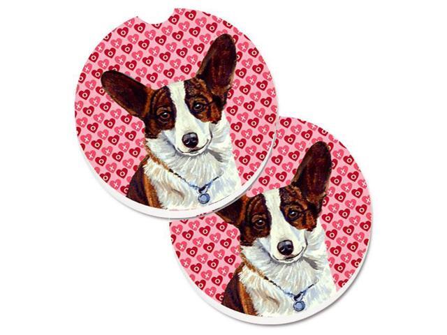 Carolines Treasures LH9153CARC Corgi Hearts Love & Valentines Day Portrait Set of 2 Cup Holder Car Coaster