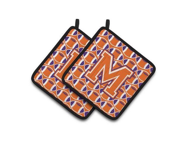 Carolines Treasures CJ1072-MPTHD Letter M Football Orange White & Regalia Pair of Pot Holders 75 x 3 x 75 in