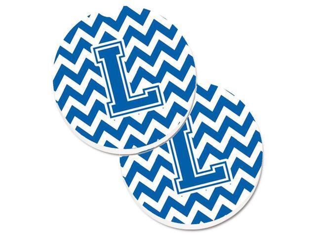 Carolines Treasures CJ1056-LCARC Letter L Chevron Blue & White Set of 2 Cup Holder Car Coaster