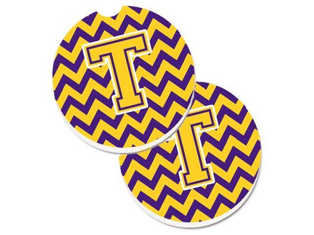 Carolines Treasures CJ1041-TCARC Letter T Chevron Purple & Gold Set of 2 Cup Holder Car Coaster
