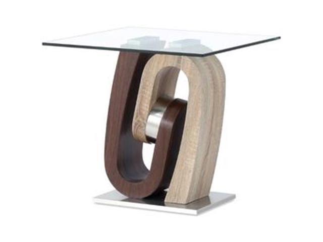 Global Furniture T4126 Glass End Table w/Oak & Walnut Base