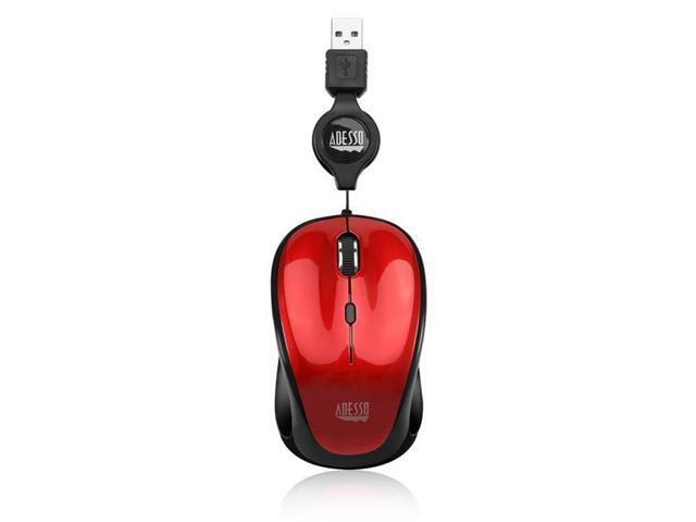 Adesso IMOUSES8R USB Illuminated Retractable Mini Mouse - Red