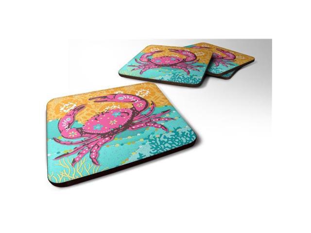 Carolines Treasures VHA3028FC Coastal Pink Crab Foam Coasters - Set of 4