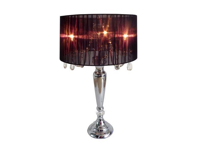 Elegant Designs Trendy Sheer Black Shade Table Lamp with Hanging Crystals