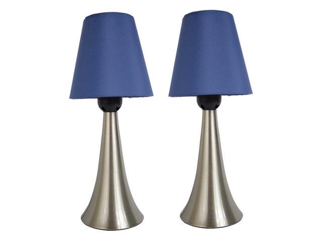 Simple Designs Two Pack Mini Touch Table Lamp Set with Blue Shades