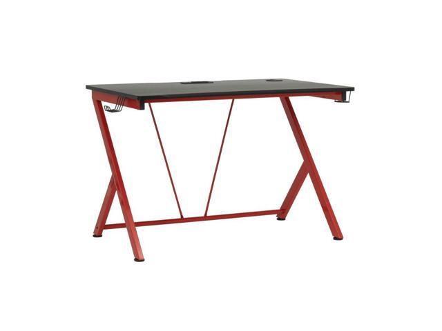 SD Gaming Quest PC Gamer Computer Desk with Charging Station Cup and Headphone Holder Racing Red Metal Legs/ Black Top