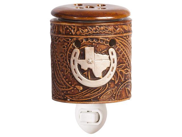 Home Fragrance Texas Leather Embossed Plug-in Accent Wax Warmer with 15 Watt Light Bulb
