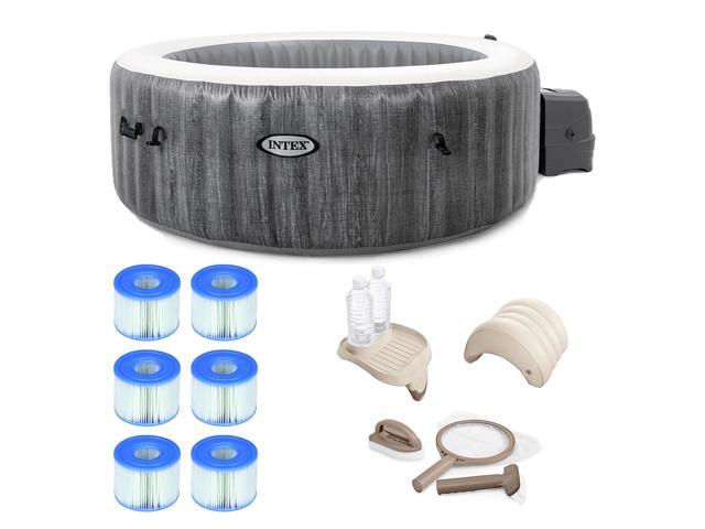 Intex 28439E Greywood Deluxe 4 Person Inflatable Hot Tub Bubble Jet Spa Grey