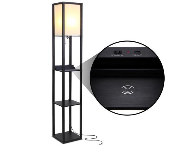Brightech Maxwell Tower Floor Lamp with Shelves and Wireless Charging Black