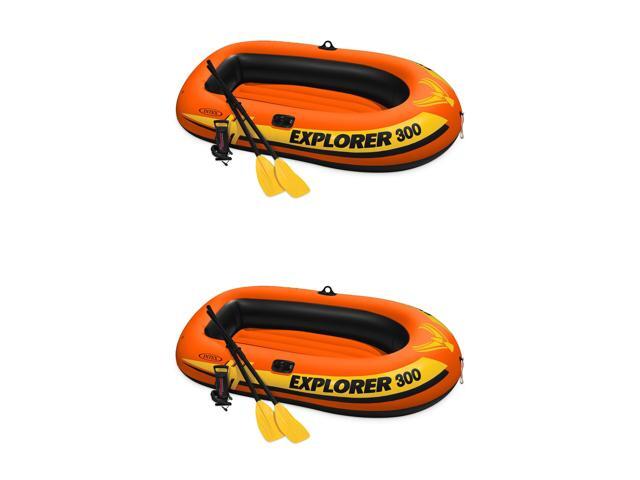 Intex Explorer 300 Compact Fishing 3 Person Raft Boat w/ Pump & Oars (2 Pack)