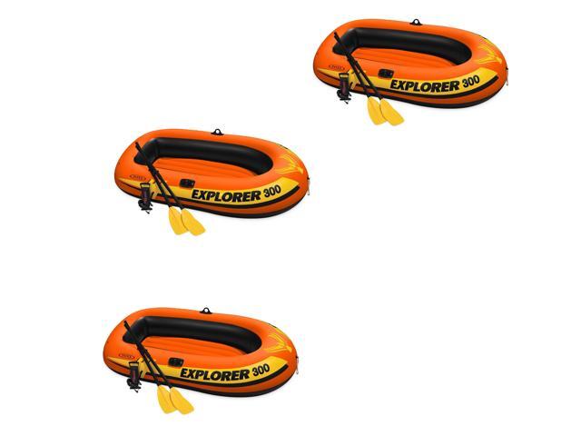 Intex Explorer 300 Inflatable Fishing 3 Person Raft Boat w/ Pump & Oars (3 Pack)