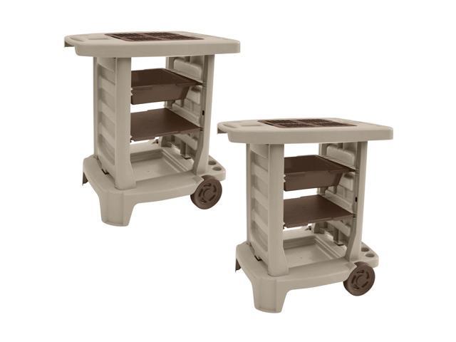 Suncast Portable Outdoor Garden Center Station Tool Cart Light Taupe (2 Pack)