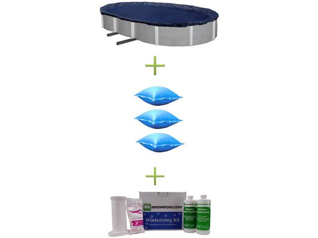 Swimline 12x24 Blue Oval Above Ground Pool Cover + Air Pillows + Winterizing Kit