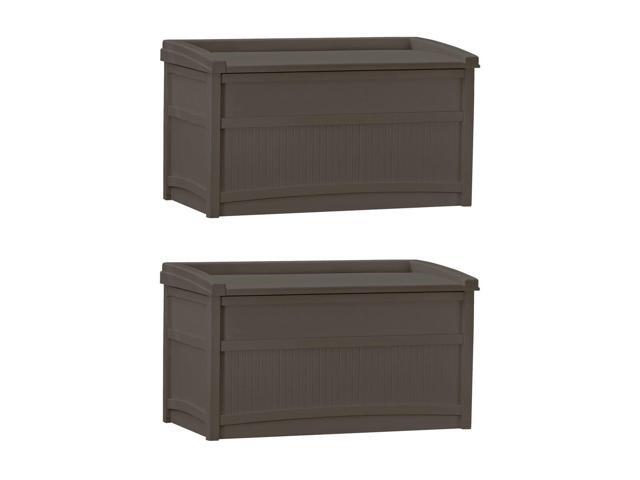 Suncast 50 Gallon Stay Dry Resin Outdoor Deck Storage Box w/ Seat Java (2 Pack)