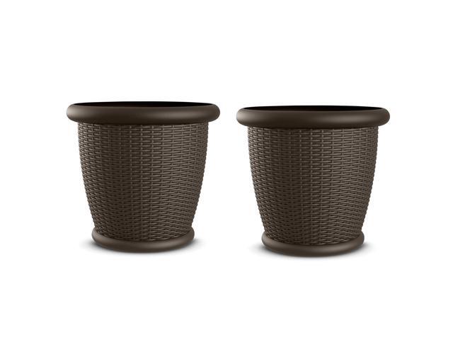 Suncast Willow 22' Diameter Resin Decorative Wicker Patio Planter Pot (2 Pack)