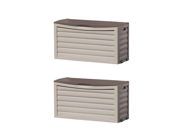 Suncast Outdoor Patio Deck Resin 63 Gallon Storage Chest Box Taupe (2 Pack)