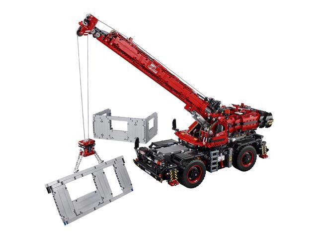 LEGO Technic 2 in 1 Scale Model Rough Terrain Crane and Pile Driver Set Red