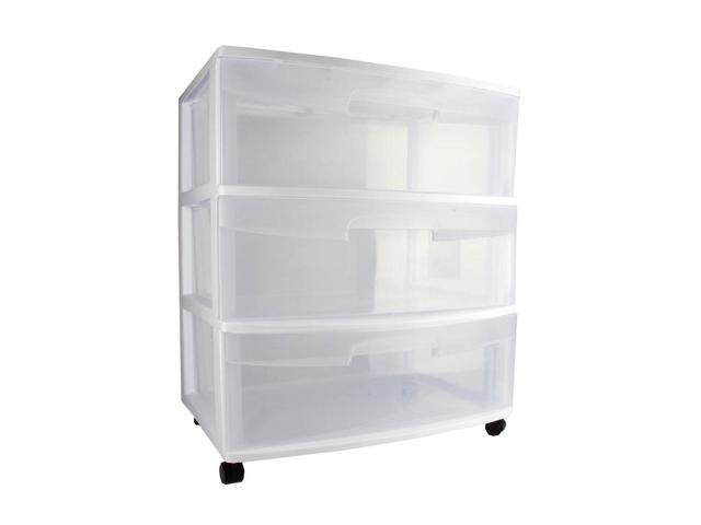 Sterilite 29308001 Home 3 Drawer Wide Storage Cart Portable Container w/Casters