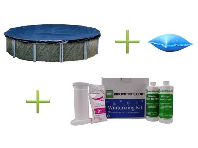 Swimline 18' Round Swimming Pool Cover + 4'x4' Closing Pillow + Winterizing Kit