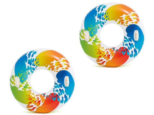 Intex Inflatable 47' Color Whirl Tube Swimming Pool Raft with Handles (2 Pack)