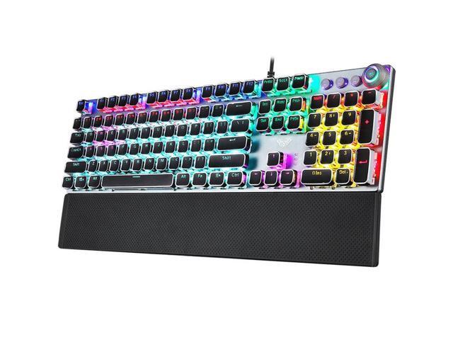 AULA F2088 108 Keys Mixed Light Plating Punk Mechanical Black Switch Wired USB Gaming Keyboard with Metal Button (Silver)