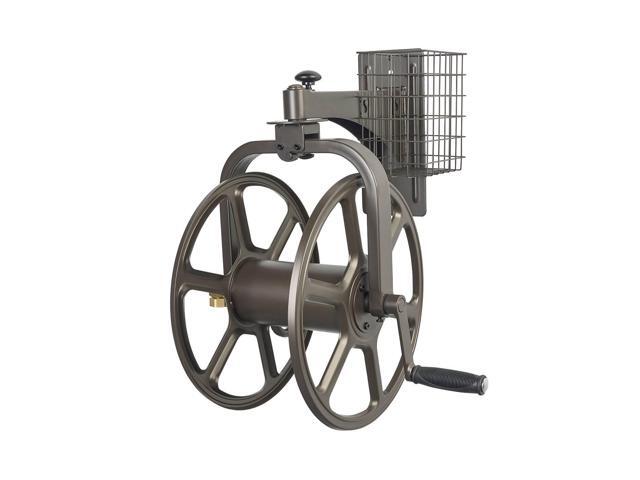 Liberty Garden Single Arm Navigator Rotating Garden Hose Reel w/ Storage Basket