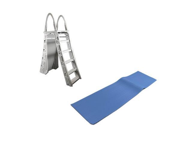 Confer Heavy-Duty A-Frame Above Ground Pool Ladder And Protective Ladder Mat