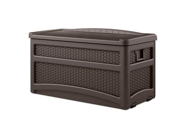 Suncast Outdoor 73 Gallon Garden Patio Storage Chest Handles Seat Java