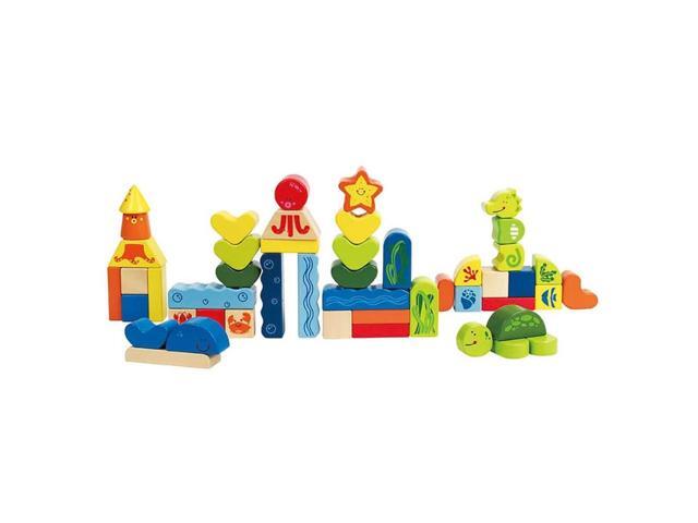 Hape Kids Toddler 48 Piece Wooden Under the Sea Blocks Play Toy Set (6 Pack)