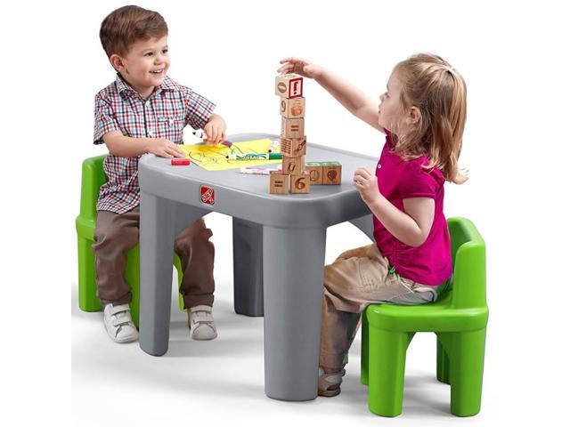 Step2 Mighty My Size All-Purpose Kids Plastic Table & Chairs Set Grey & Green