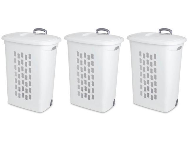 Sterilite White Laundry Hamper with Lift-Top Wheels And Pull Handle (3 Pack)