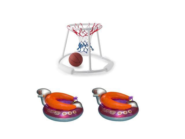 Swimline Pool Basketball Game w/ Ball & UFO Lounge Chair w/ Squirt Gun (2 Pack)