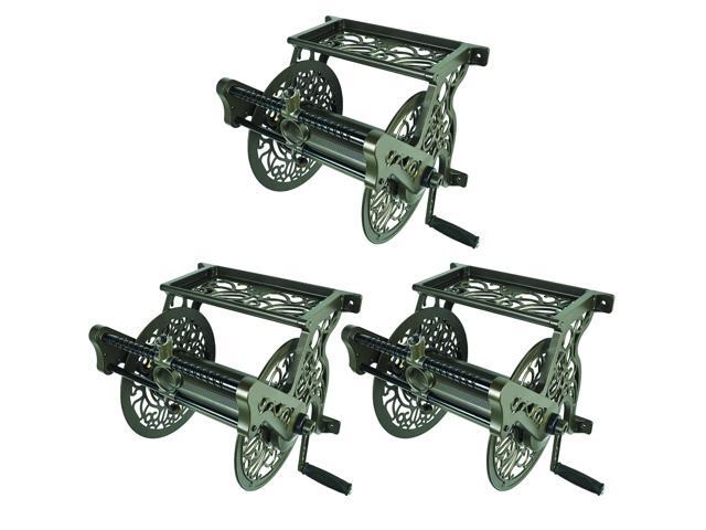 Liberty Garden Wall Mounted Heavy Aluminum Hanging Hose Reel w/ Guide (3 Pack)