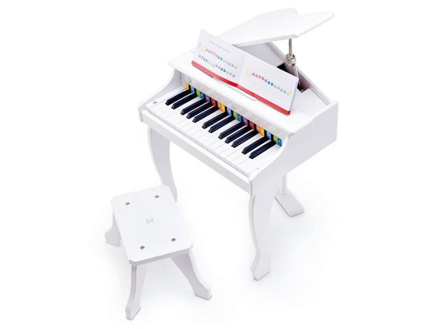 Hape Deluxe Grand Piano Kids Electric 30 Key Keyboard Piano Toy and Bench White