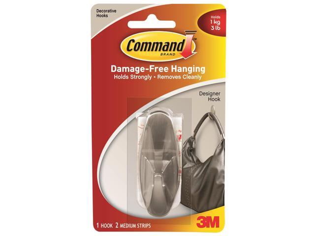 3M 17081BN Command Designer Hook and Adhesive Strips Brushed Nickel Medium 1 hook 2 strips