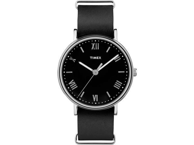 Timex Mens Southview Silvertone Black Leather Strap Watch - TW2R28600