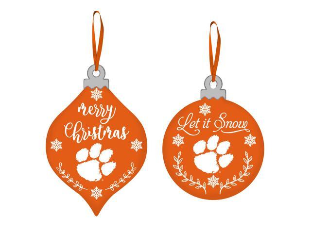 Set of 2 Orange Snowball Hanging Christmas Ornament with Clemson Tiger Paw Logo 4'