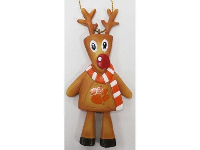 4' Orange and Brown Reindeer Hanging Christmas Ornament with Clemson Tiger Paw Logo