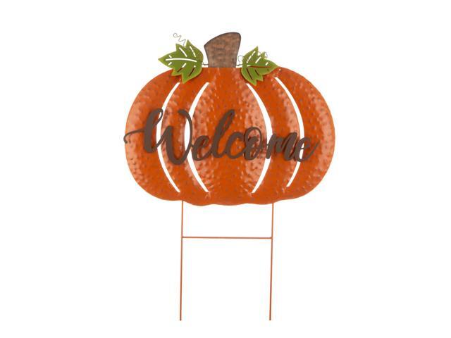 295' Orange and Black 'Welcome' Pumpkin Yard Stake Thanksgiving Sign Decor