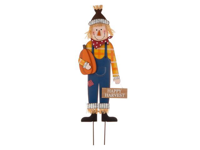 36' Orange and Blue 'Happy Harvest' Scarecrow Yard Stake Thanksgiving Sign Decor