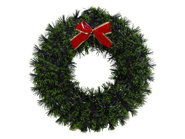17' Pre-Lit Green Tinsel Artificial Christmas Wreath with a Bow - Clear LED Lights
