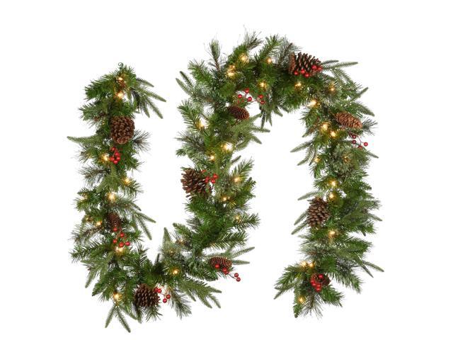 9' x 10' Pre-Lit Artificial Garland with Red Berries and Cones - Clear Lights