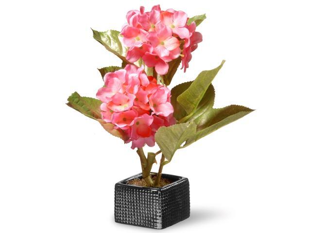 10' Artificial Pink Hydrangea Flower Arrangement in Black Square Ceramic Pot