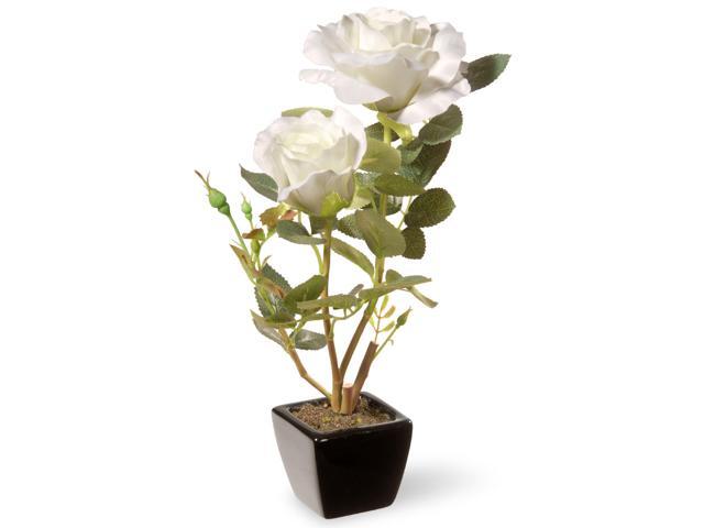 125' Black Potted Artificial White Rose Flowers